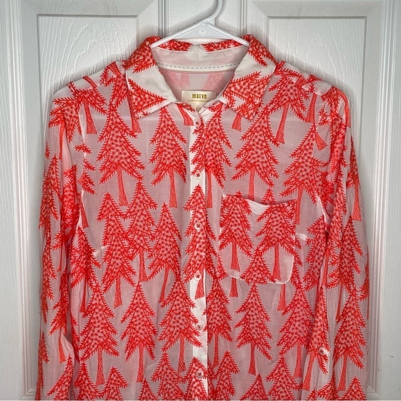 Maeve by Anthropologie Tree Embroidered Roll Tab Sleeve Blouse in Orange 4 - Picture 5 of 10
